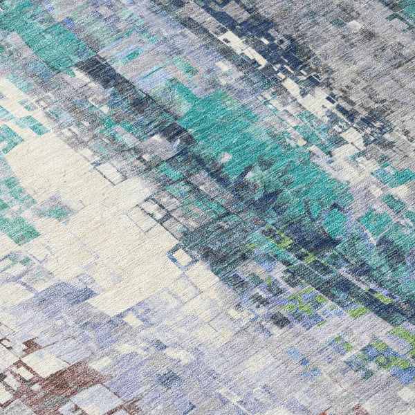 HomeRoots 5' Teal and Copper Abstract Area Rug - Durable, Washable, Modern Design for Indoor & Outdoor Use! 640593