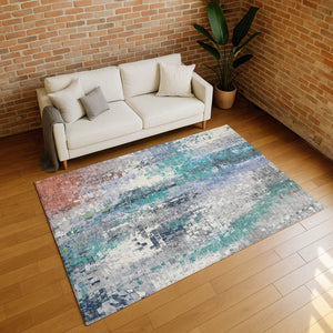 HomeRoots 5' Teal and Copper Abstract Area Rug - Durable, Washable, Modern Design for Indoor & Outdoor Use! 640593