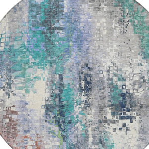 HomeRoots 8' Teal Blue Abstract Round Area Rug - Washable, Stylish & Durable for Indoor/Outdoor Spaces 640594