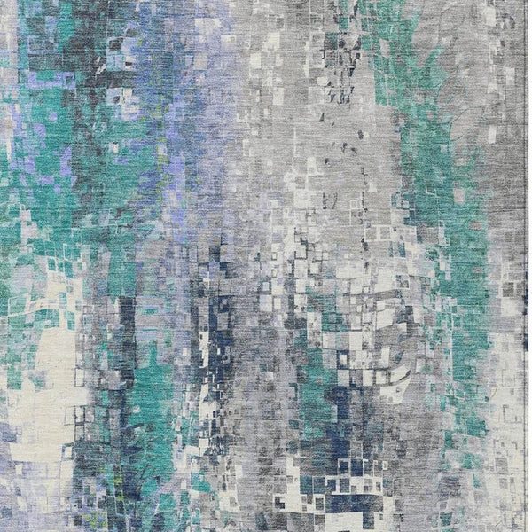 HomeRoots 8' X 10' Teal Blue and Copper Abstract Washable Area Rug - Durable, Stylish for Indoor & Outdoor Use 640595
