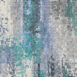 HomeRoots 9' X 12' Teal Blue Abstract Area Rug - Stylish, Washable, Indoor/Outdoor, Durable for High-Traffic Spaces 640596