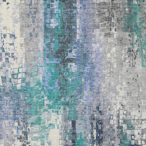 HomeRoots 9' X 12' Teal Blue Abstract Area Rug - Stylish, Washable, Indoor/Outdoor, Durable for High-Traffic Spaces 640596
