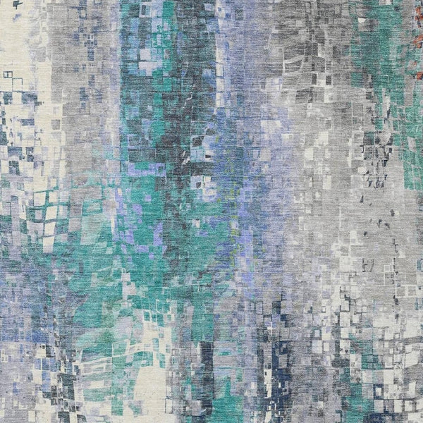 HomeRoots 10' Contemporary Teal Blue and Copper Abstract Area Rug - Washable, Stain-Resistant, Indoor/Outdoor Use 640597