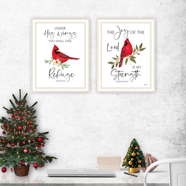 English Elm Trendy Red Cardinal Faith Art Two Piece White Wood Framed Set for Home Walls B067P256627