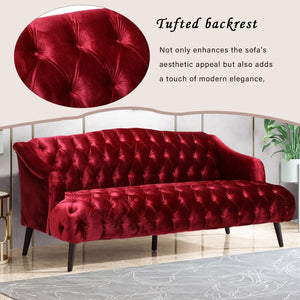 English Elm Comfy Hi-back Three Seat Sofa with Tufted Pu Upholstery and Tapered Birch Legs N760P178601R
