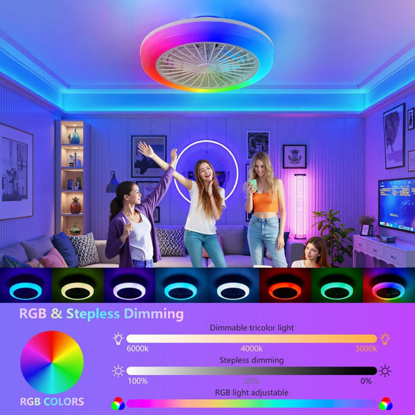 English Elm 18 Inch Smart Rgb Led Flush Mount Ceiling Fan with App Control for Low Ceilings W1340P461540
