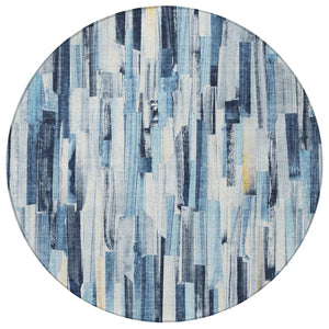 HomeRoots 8' Denim Blue Striped Area Rug - Washable, Durable, Indoor/Outdoor Versatility for Modern Spaces 640600