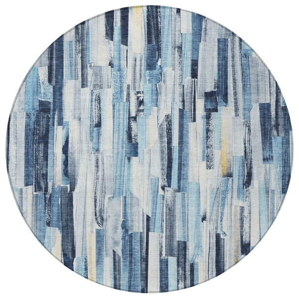 HomeRoots 8' Denim Blue Striped Area Rug - Washable, Durable, Indoor/Outdoor Versatility for Modern Spaces 640600