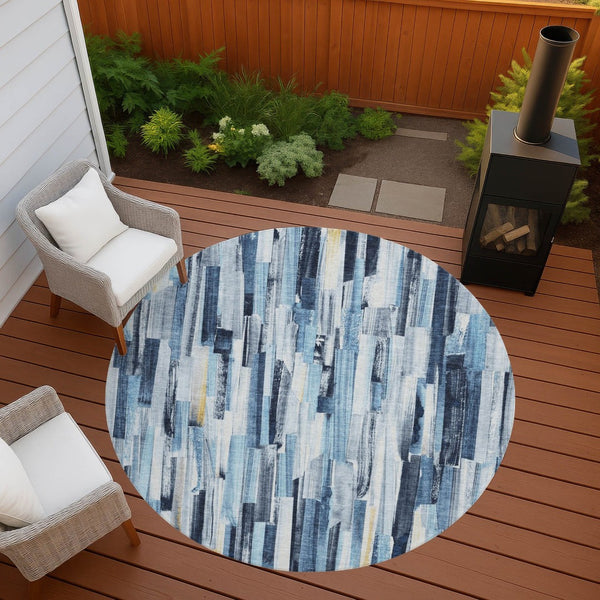 HomeRoots 8' Denim Blue Striped Area Rug - Washable, Durable, Indoor/Outdoor Versatility for Modern Spaces 640600