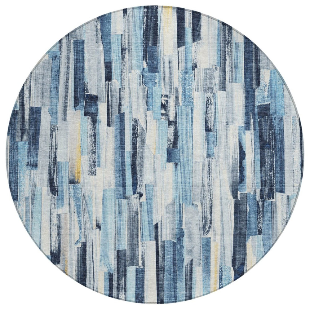 HomeRoots 8' Denim Blue Striped Area Rug - Washable, Durable, Indoor/Outdoor Versatility for Modern Spaces 640600