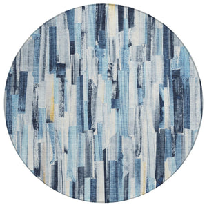 HomeRoots 8' Denim Blue Striped Area Rug - Washable, Durable, Indoor/Outdoor Versatility for Modern Spaces 640600