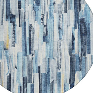 HomeRoots 8' Denim Blue Striped Area Rug - Washable, Durable, Indoor/Outdoor Versatility for Modern Spaces 640600
