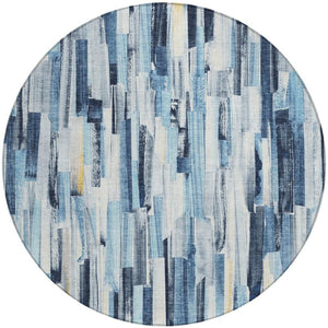 HomeRoots 8' Denim Blue Striped Area Rug - Washable, Durable, Indoor/Outdoor Versatility for Modern Spaces 640600