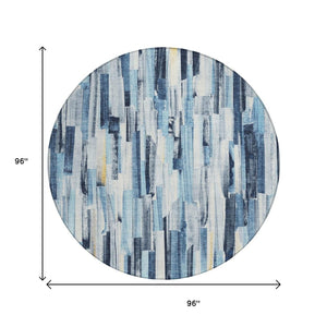 HomeRoots 8' Denim Blue Striped Area Rug - Washable, Durable, Indoor/Outdoor Versatility for Modern Spaces 640600