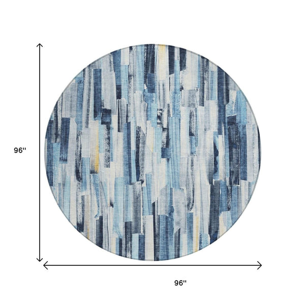 HomeRoots 8' Denim Blue Striped Area Rug - Washable, Durable, Indoor/Outdoor Versatility for Modern Spaces 640600