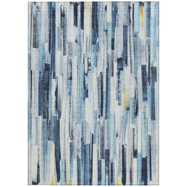 HomeRoots 8' X 10' Denim Blue and Ivory Striped Washable Area Rug - Durable, Stylish for Indoor & Outdoor Spaces 640601