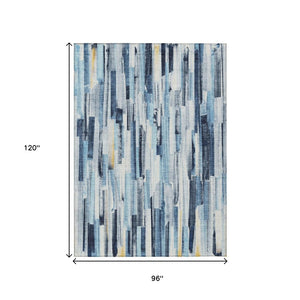 HomeRoots 8' X 10' Denim Blue and Ivory Striped Washable Area Rug - Durable, Stylish for Indoor & Outdoor Spaces 640601