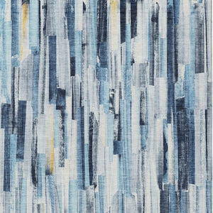 HomeRoots 9' X 12' Denim Blue and Ivory Striped Rug – Stylish, Washable Indoor/Outdoor Charm for Any Space 640602