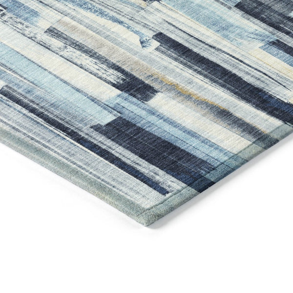 HomeRoots 9' X 12' Denim Blue and Ivory Striped Rug – Stylish, Washable Indoor/Outdoor Charm for Any Space 640602
