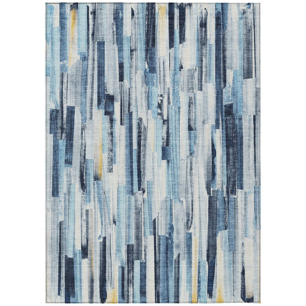 HomeRoots 10' Denim Blue & Ivory Striped Area Rug - Washable, Durable, Stain-Resistant for Indoor & Outdoor Use 640603