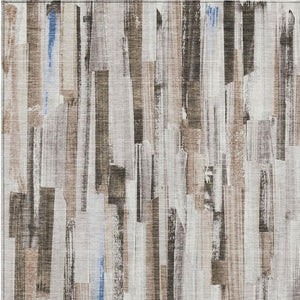 HomeRoots 5' Khaki and Ivory Striped Area Rug - Durable, Washable Design for Indoor and Outdoor Spaces! 640605