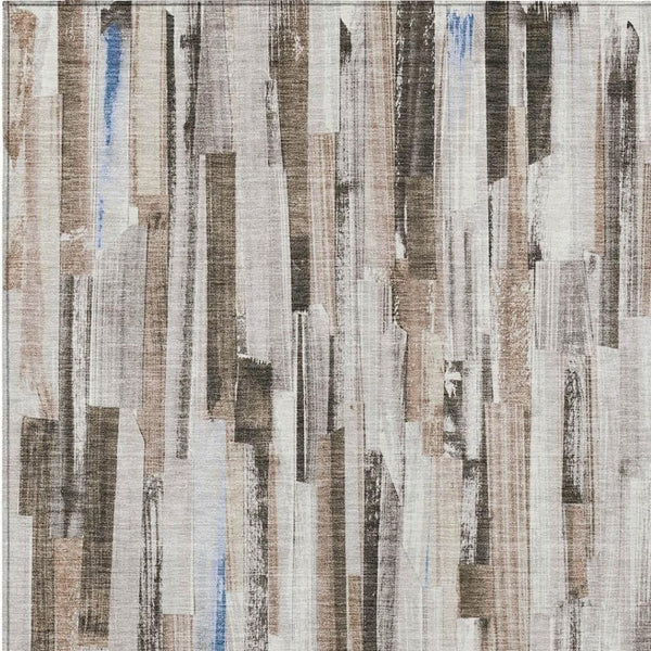 HomeRoots 5' Khaki and Ivory Striped Area Rug - Durable, Washable Design for Indoor and Outdoor Spaces! 640605