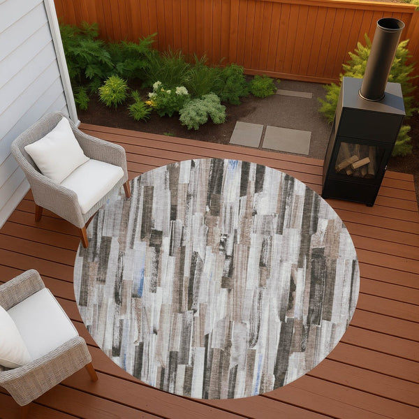 HomeRoots 8' Stylish Khaki and Ivory Striped Washable Area Rug - Ideal for Indoor & Outdoor High Traffic Spaces 640606