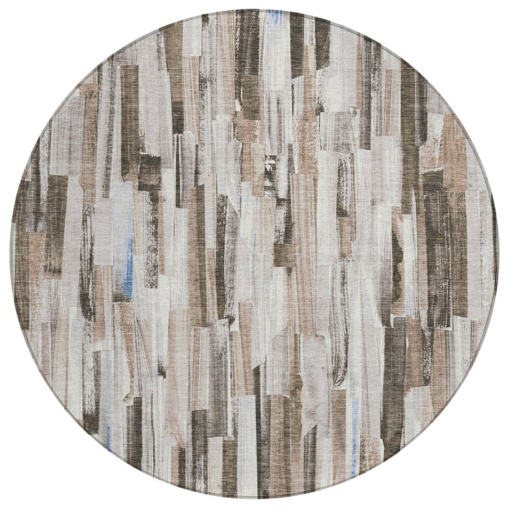 HomeRoots 8' Stylish Khaki and Ivory Striped Washable Area Rug - Ideal for Indoor & Outdoor High Traffic Spaces 640606