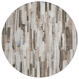 HomeRoots 8' Stylish Khaki and Ivory Striped Washable Area Rug - Ideal for Indoor & Outdoor High Traffic Spaces 640606
