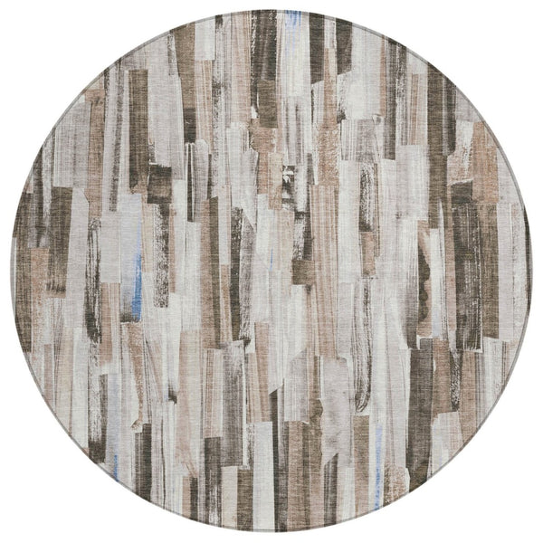 HomeRoots 8' Stylish Khaki and Ivory Striped Washable Area Rug - Ideal for Indoor & Outdoor High Traffic Spaces 640606