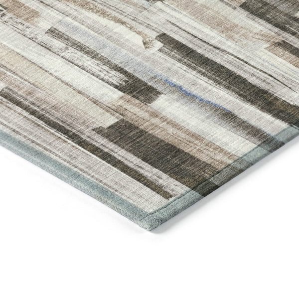 HomeRoots 8' Stylish Khaki and Ivory Striped Washable Area Rug - Ideal for Indoor & Outdoor High Traffic Spaces 640606
