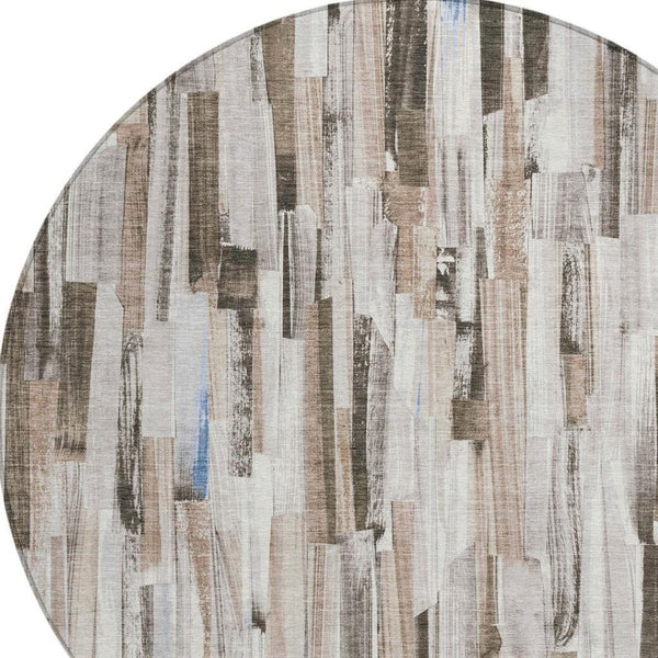 HomeRoots 8' Stylish Khaki and Ivory Striped Washable Area Rug - Ideal for Indoor & Outdoor High Traffic Spaces 640606