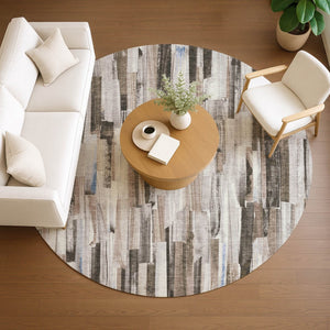 HomeRoots 8' Stylish Khaki and Ivory Striped Washable Area Rug - Ideal for Indoor & Outdoor High Traffic Spaces 640606