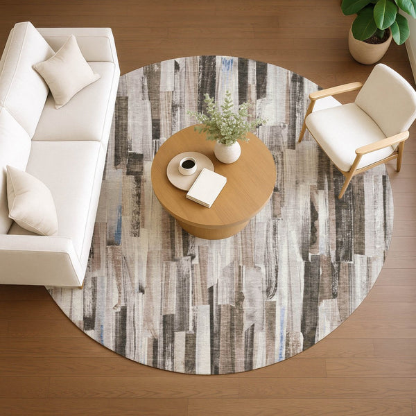 HomeRoots 8' Stylish Khaki and Ivory Striped Washable Area Rug - Ideal for Indoor & Outdoor High Traffic Spaces 640606