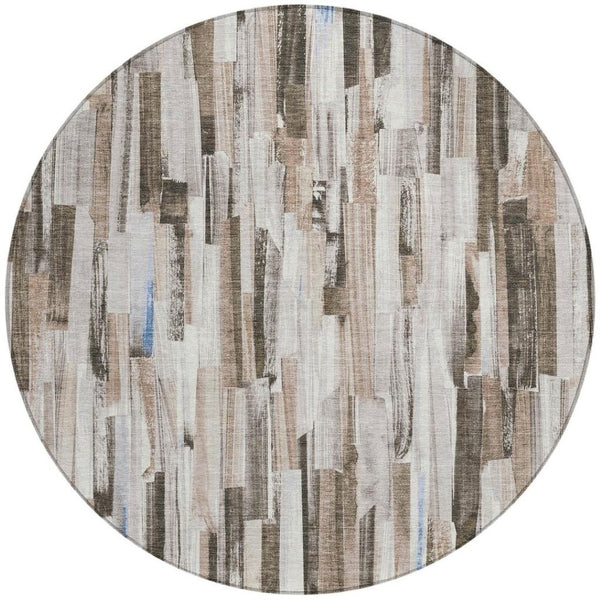 HomeRoots 8' Stylish Khaki and Ivory Striped Washable Area Rug - Ideal for Indoor & Outdoor High Traffic Spaces 640606