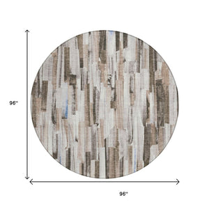 HomeRoots 8' Stylish Khaki and Ivory Striped Washable Area Rug - Ideal for Indoor & Outdoor High Traffic Spaces 640606