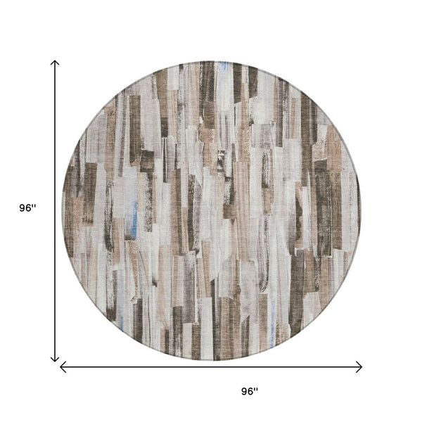HomeRoots 8' Stylish Khaki and Ivory Striped Washable Area Rug - Ideal for Indoor & Outdoor High Traffic Spaces 640606