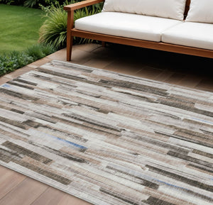 HomeRoots 8' X 10' Stylish Khaki & Ivory Striped Washable Area Rug - Perfect for Indoor & Outdoor Spaces! 640607