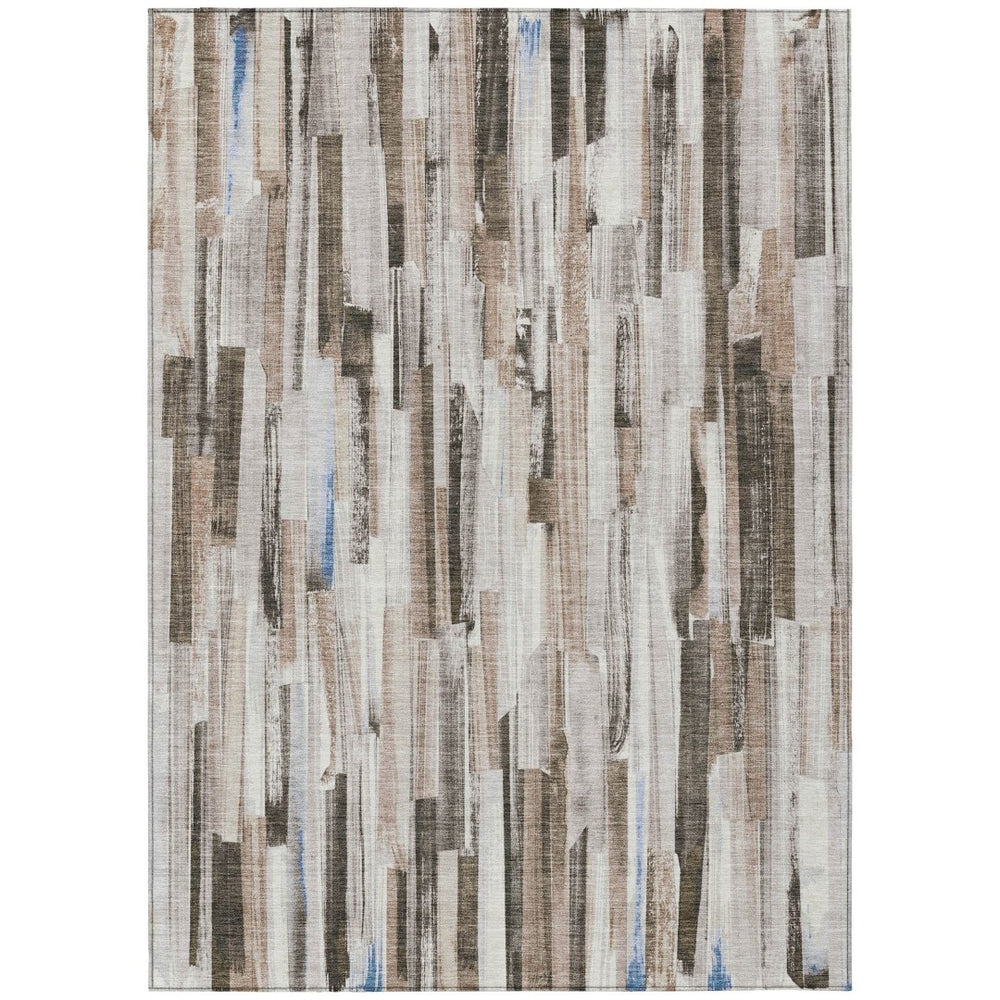 HomeRoots 8' X 10' Stylish Khaki & Ivory Striped Washable Area Rug - Perfect for Indoor & Outdoor Spaces! 640607