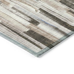 HomeRoots 8' X 10' Stylish Khaki & Ivory Striped Washable Area Rug - Perfect for Indoor & Outdoor Spaces! 640607