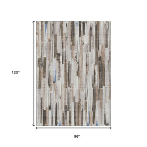 HomeRoots 8' X 10' Stylish Khaki & Ivory Striped Washable Area Rug - Perfect for Indoor & Outdoor Spaces! 640607