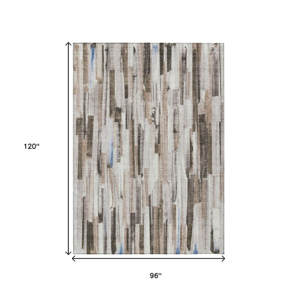 HomeRoots 8' X 10' Stylish Khaki & Ivory Striped Washable Area Rug - Perfect for Indoor & Outdoor Spaces! 640607