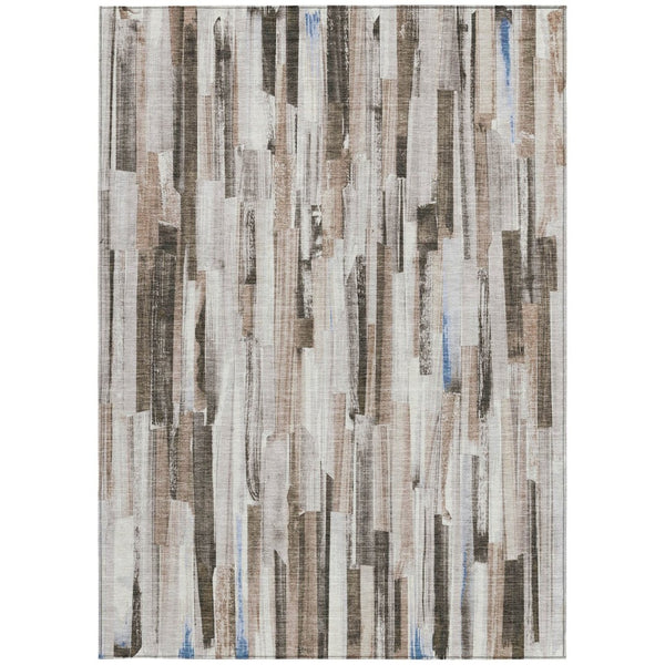 HomeRoots 10' Khaki and Ivory Striped Area Rug - Machine Washable, Indoor/Outdoor, Stain-Resistant, Durable Design 640609