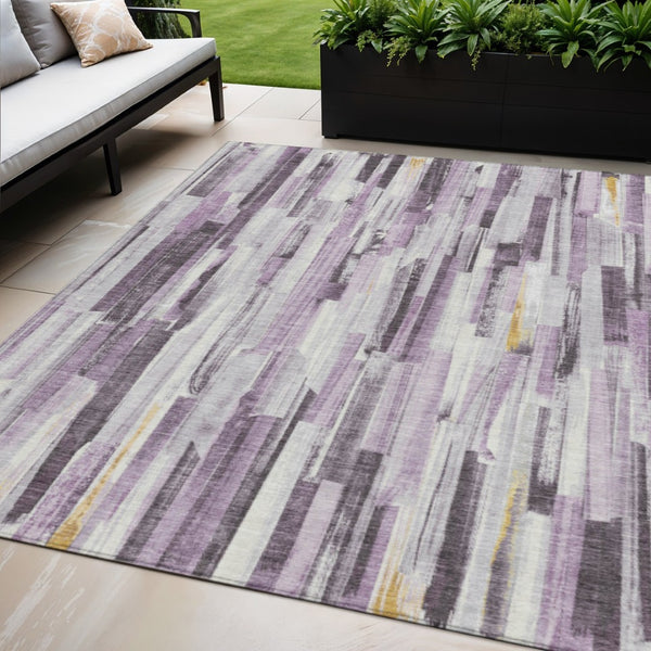 HomeRoots 5' Stylish Lavender & Ivory Striped Washable Area Rug for Indoor & Outdoor Use – Durable & Easy-Clean! 640611