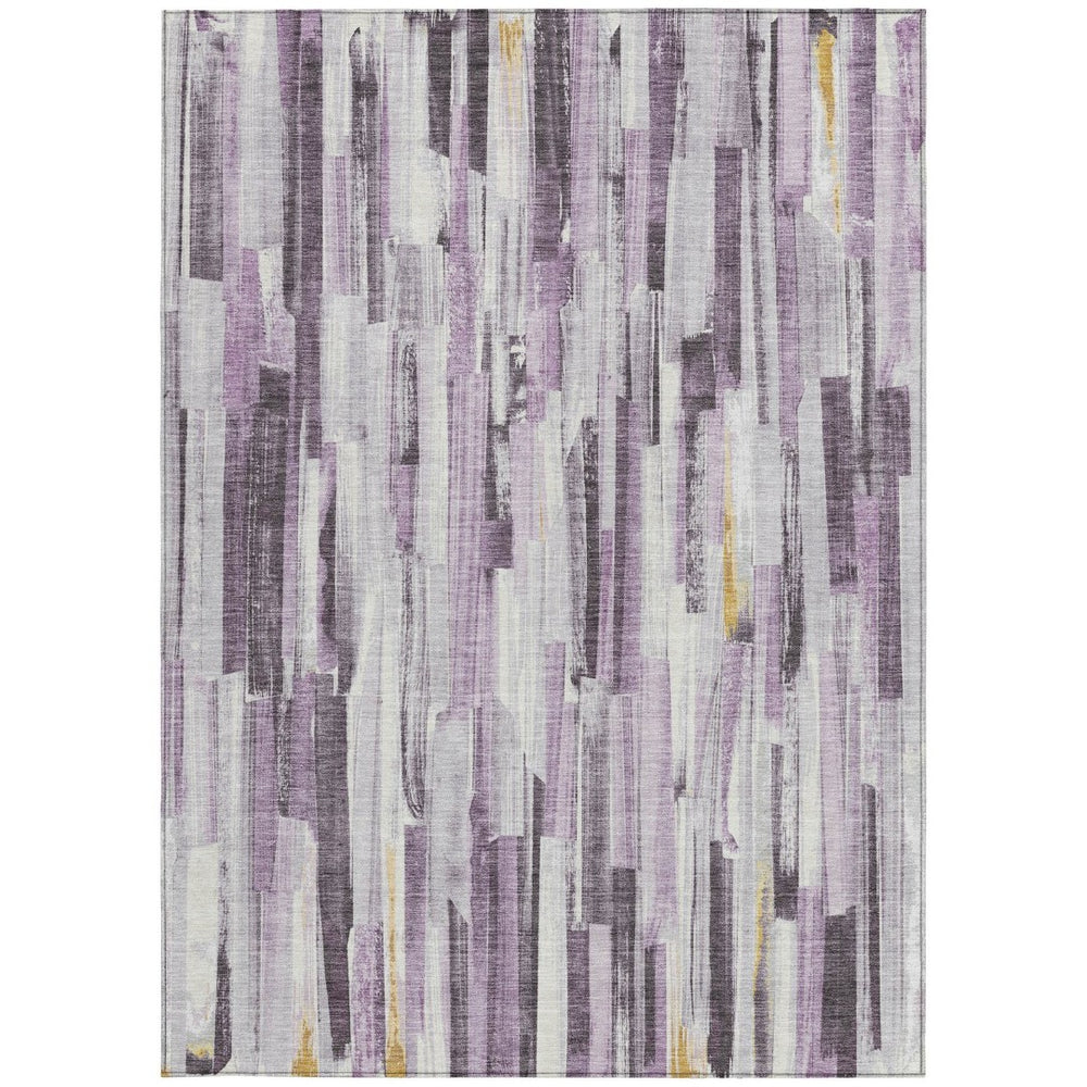 HomeRoots 5' Stylish Lavender & Ivory Striped Washable Area Rug for Indoor & Outdoor Use – Durable & Easy-Clean! 640611
