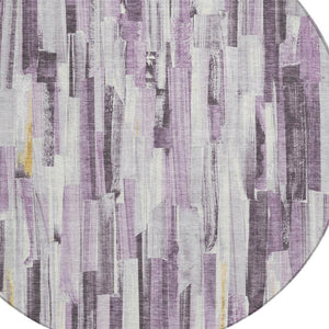 HomeRoots 8' Round Lavender and Ivory Striped Washable Rug - Stylish, Durable, Perfect for Indoor/Outdoor Use 640612