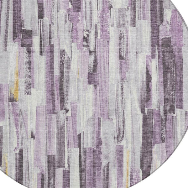 HomeRoots 8' Round Lavender and Ivory Striped Washable Rug - Stylish, Durable, Perfect for Indoor/Outdoor Use 640612