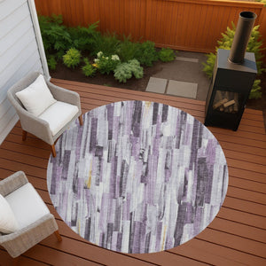 HomeRoots 8' Round Lavender and Ivory Striped Washable Rug - Stylish, Durable, Perfect for Indoor/Outdoor Use 640612