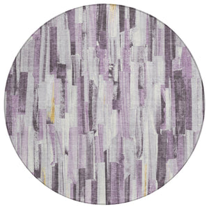 HomeRoots 8' Round Lavender and Ivory Striped Washable Rug - Stylish, Durable, Perfect for Indoor/Outdoor Use 640612