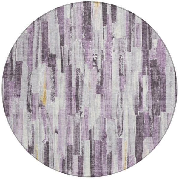 HomeRoots 8' Round Lavender and Ivory Striped Washable Rug - Stylish, Durable, Perfect for Indoor/Outdoor Use 640612
